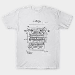 Type Writing Machine Vintage Patent Hand Drawing T-Shirt